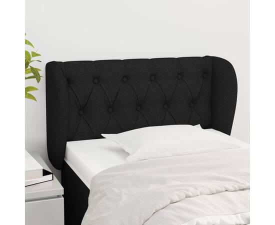 Tăblie de pat cu aripioare negru 83x23x78/88 cm material textil