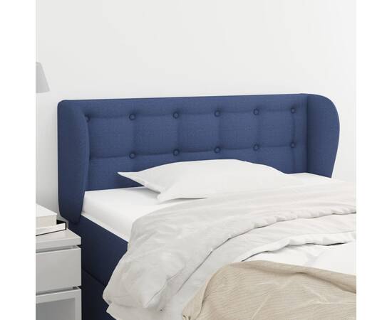 Tăblie de pat cu aripioare, albastru, 103x23x78/88 cm textil