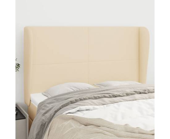 Tăblie de pat cu aripioare, crem, 147x23x118/128 cm, textil