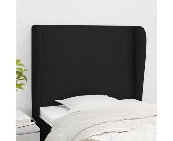 Tăblie de pat cu aripioare, negru, 103x23x118/128 cm, textil