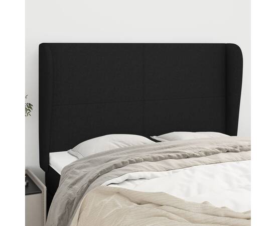 Tăblie de pat cu aripioare, negru, 147x23x118/128 cm, textil