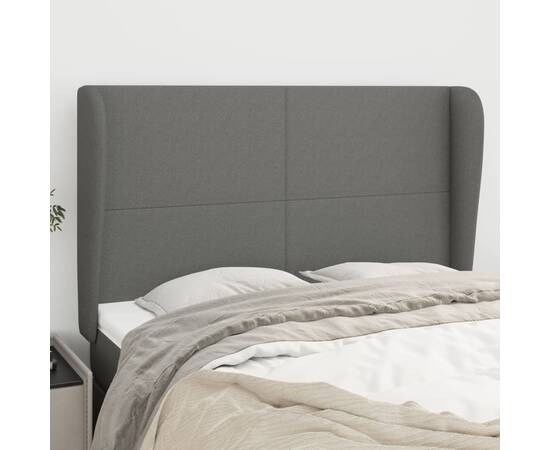 Tăblie de pat cu aripioare gri închis 147x23x118/128 cm textil