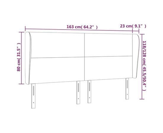 Tăblie de pat cu aripioare gri închis 163x23x118/128 cm textil, 9 image