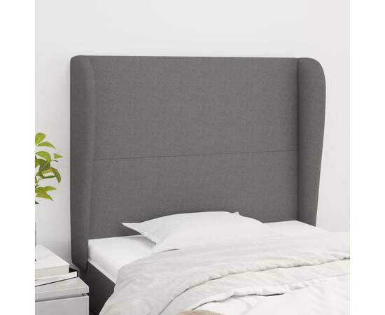 Tăblie de pat cu aripioare gri închis 83x23x118/128 cm textil