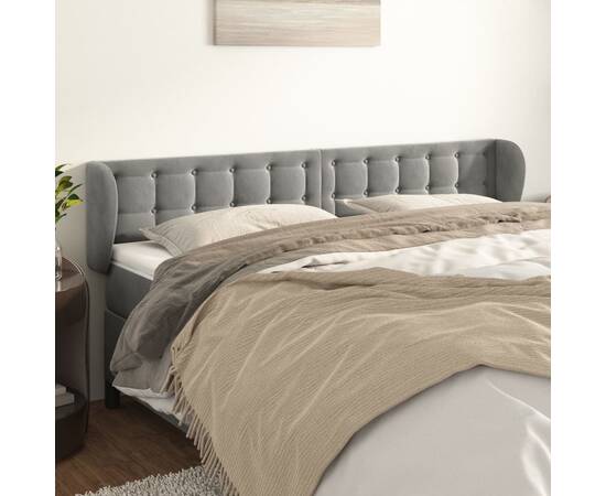 Tăblie de pat cu aripioare gri deschis 183x23x78/88 cm catifea