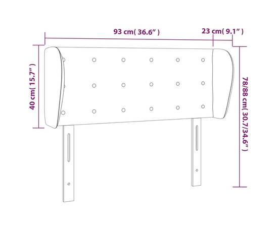 Tăblie de pat cu aripioare gri deschis 93x23x78/88 cm catifea, 9 image