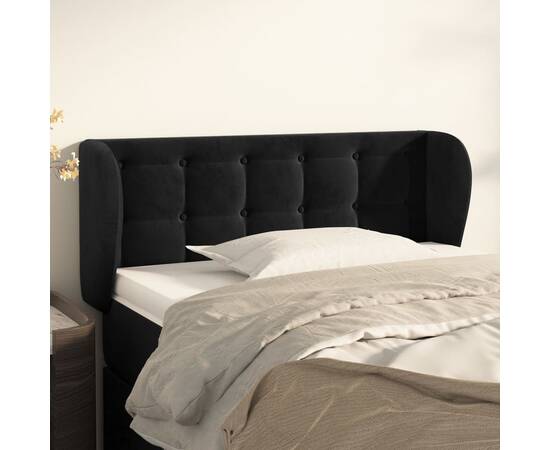 Tăblie de pat cu aripioare negru 103x23x78/88 cm catifea