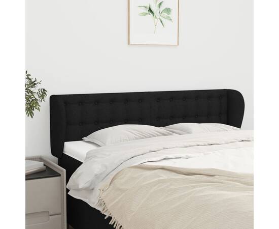 Tăblie de pat cu aripioare negru 147x23x78/88 cm textil
