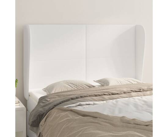 Tăblie de pat cu aripioare, alb, 147x23x118/128 cm, piele eco