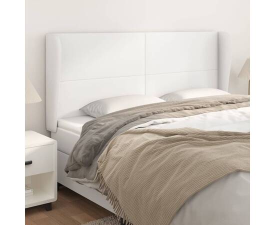 Tăblie de pat cu aripioare, alb, 183x23x118/128 cm, piele eco
