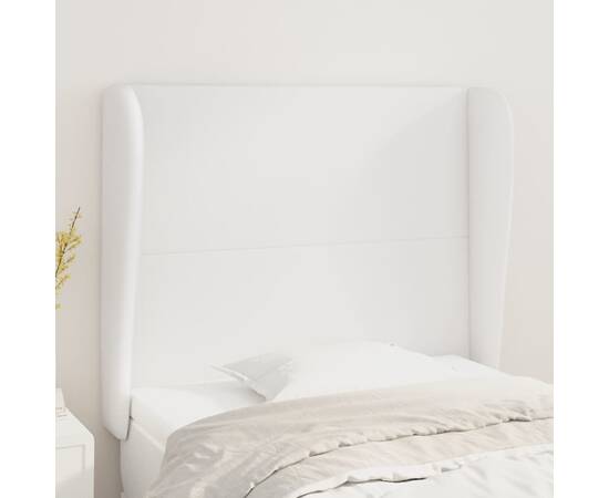 Tăblie de pat cu aripioare, alb, 93x23x118/128 cm, piele eco