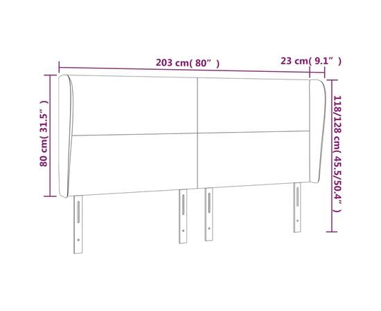 Tăblie de pat cu aripioare, crem, 203x23x118/128 cm, textil, 9 image