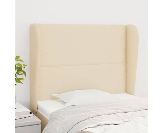 Tăblie de pat cu aripioare, crem, 83x23x118/128 cm, textil