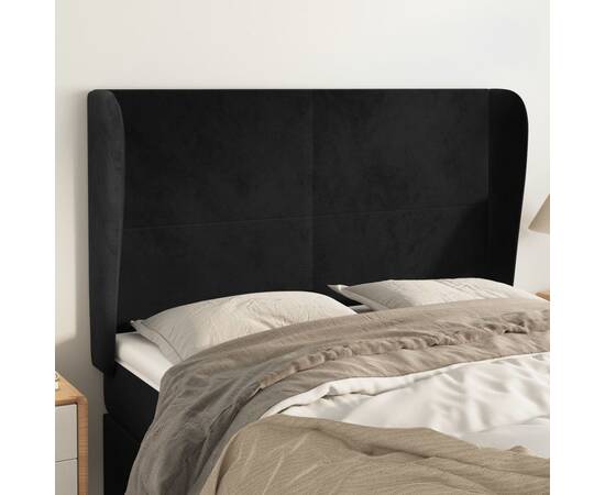 Tăblie de pat cu aripioare, negru, 147x23x118/128 cm, catifea
