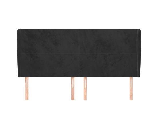 Tăblie de pat cu aripioare, negru, 163x23x118/128 cm, catifea, 3 image