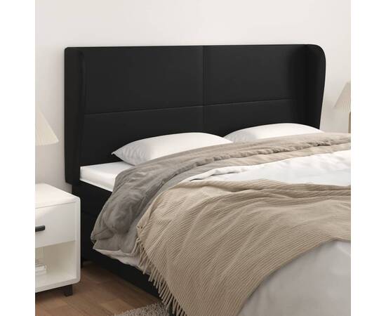 Tăblie de pat cu aripioare, negru, 183x23x118/128 cm, piele eco