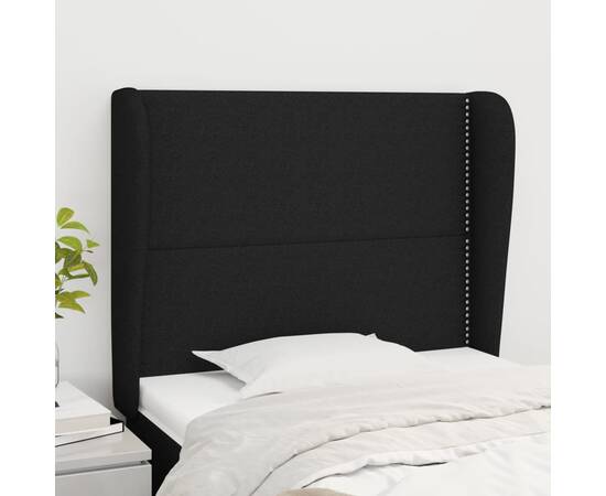 Tăblie de pat cu aripioare, negru, 83x23x118/128 cm, textil