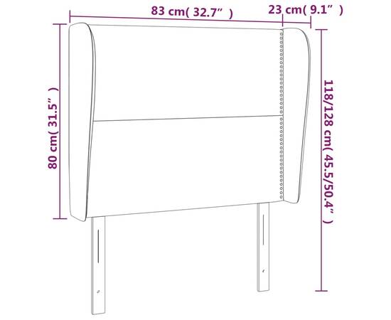 Tăblie de pat cu aripioare, negru, 83x23x118/128 cm, textil, 9 image