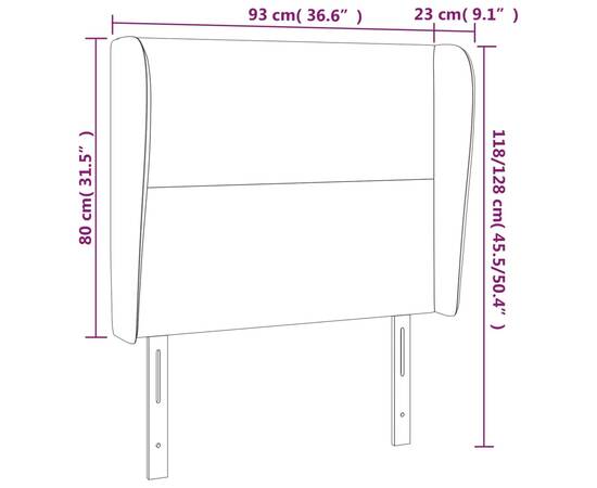 Tăblie de pat cu aripioare gri închis 93x23x118/128 cm catifea, 9 image