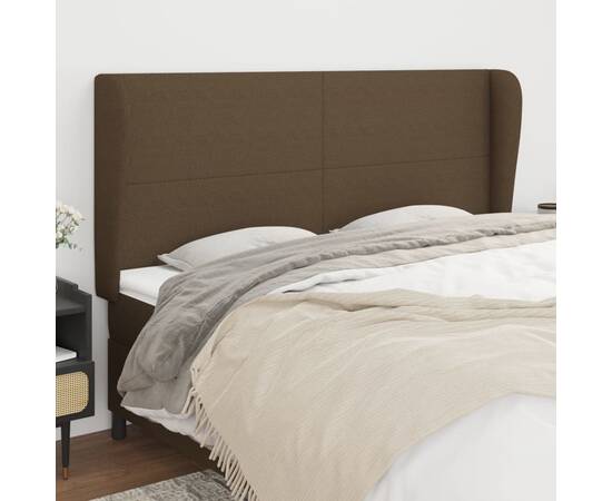 Tăblie de pat cu aripioare maro închis 183x23x118/128 cm textil