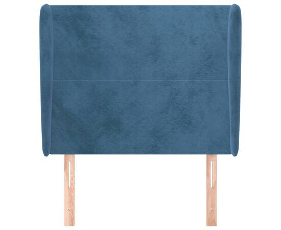 Tăblie pat cu aripioare albastru închis 83x23x118/128cm catifea, 3 image