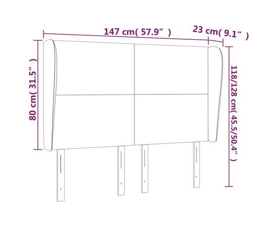 Tăblie pat cu aripioare cappuccino 147x23x118/128 cm piele eco, 9 image