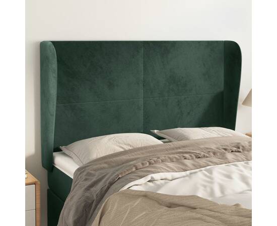 Tăblie pat cu aripioare verde închis 147x23x118/128 cm catifea