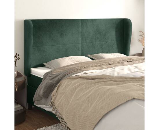 Tăblie pat cu aripioare verde închis 163x23x118/128 cm catifea