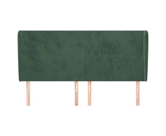 Tăblie pat cu aripioare verde închis 163x23x118/128 cm catifea, 3 image