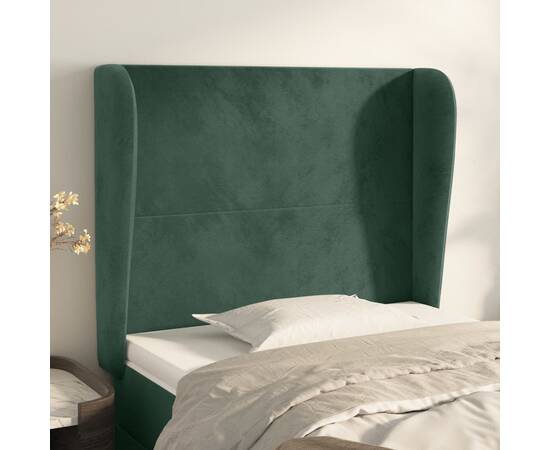 Tăblie pat cu aripioare verde închis 83x23x118/128 cm catifea