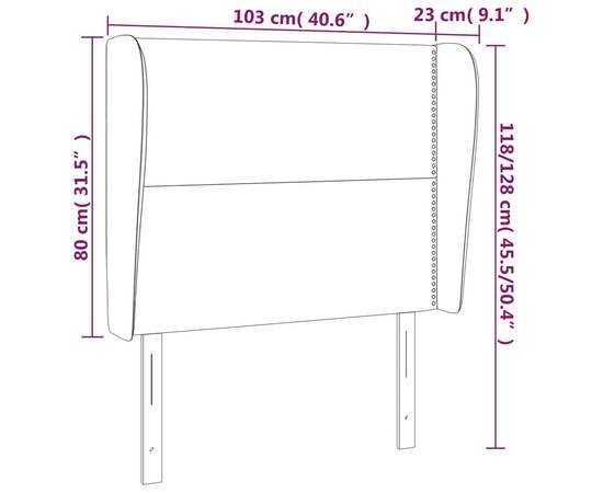 Tăblie de pat cu aripioare, alb, 103x23x118/128 cm, piele eco, 9 image