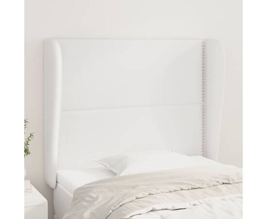 Tăblie de pat cu aripioare, alb, 83x23x118/128 cm, piele eco