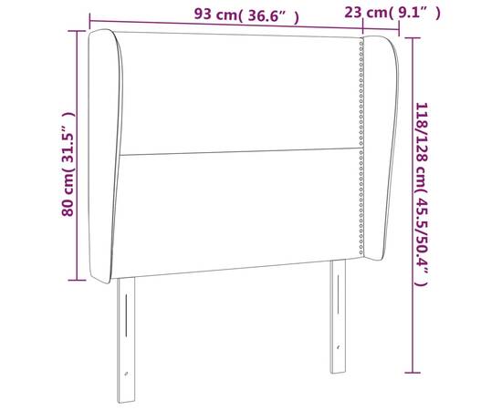 Tăblie de pat cu aripioare, alb, 93x23x118/128 cm, piele eco, 9 image