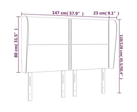 Tăblie de pat cu aripioare, albastru, 147x23x118/128 cm, textil, 9 image