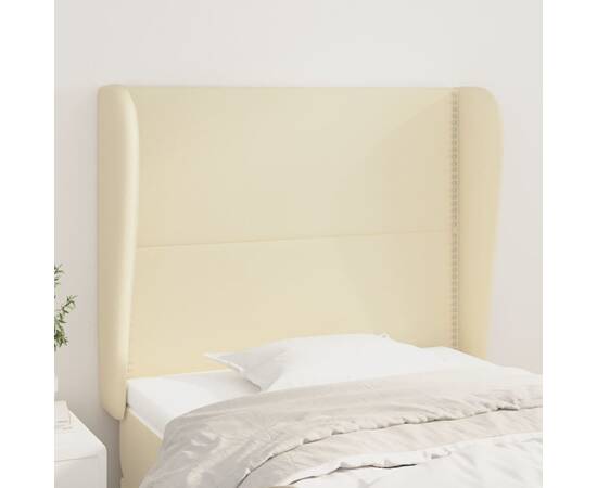 Tăblie de pat cu aripioare, crem, 83x23x118/128 cm, piele eco