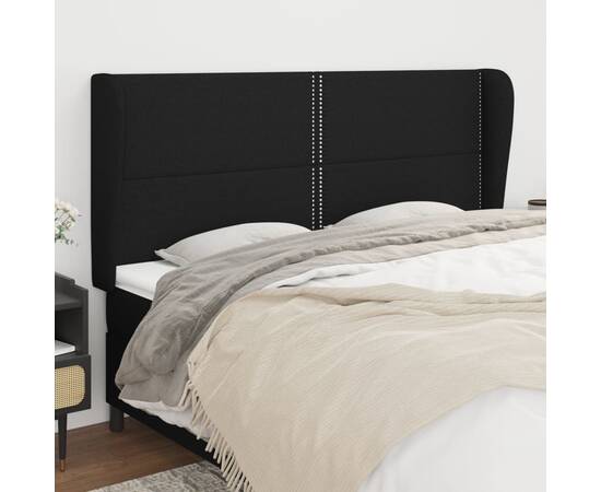Tăblie de pat cu aripioare, negru, 163x23x118/128 cm, textil