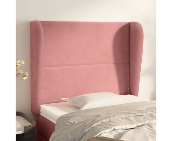 Tăblie de pat cu aripioare, roz, 83x23x118/128 cm, catifea