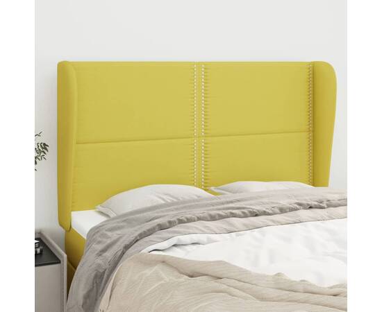 Tăblie de pat cu aripioare, verde, 147x23x118/128 cm, textil