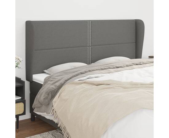 Tăblie de pat cu aripioare gri închis 163x23x118/128 cm textil