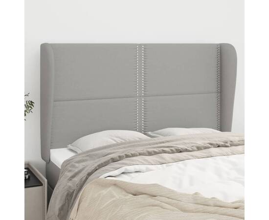 Tăblie de pat cu aripioare gri deschis 147x23x118/128 cm textil