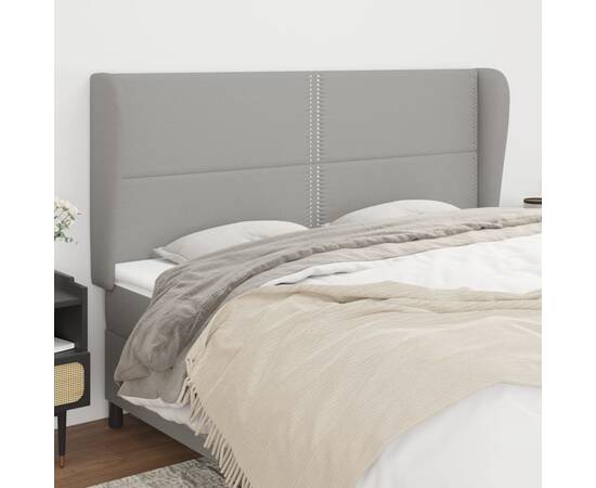 Tăblie de pat cu aripioare gri deschis 163x23x118/128 cm textil