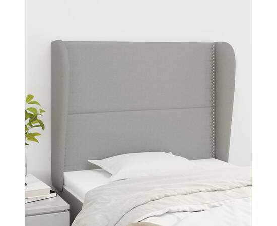 Tăblie de pat cu aripioare gri deschis 93x23x118/128 cm textil