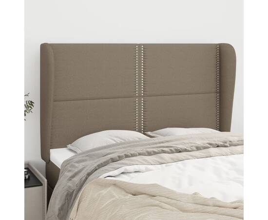 Tăblie de pat cu aripioare gri taupe 147x23x118/128 cm textil