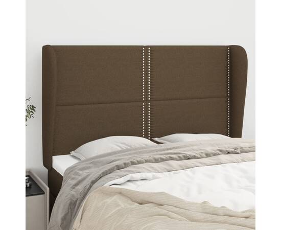 Tăblie de pat cu aripioare maro închis 147x23x118/128 cm textil