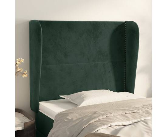 Tăblie pat cu aripioare verde închis 83x23x118/128 cm catifea