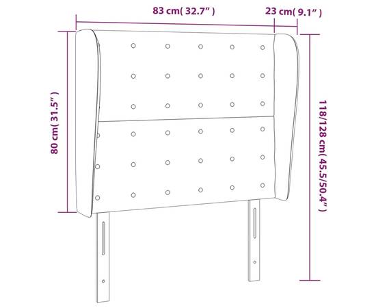 Tăblie de pat cu aripioare, alb, 83x23x118/128 cm, piele eco, 9 image