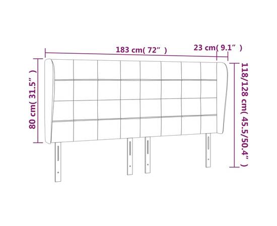 Tăblie de pat cu aripioare, crem, 183x23x118/128 cm, textil, 9 image