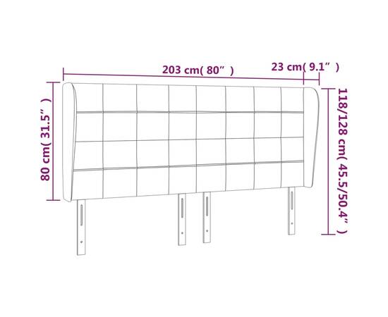 Tăblie de pat cu aripioare, negru, 203x23x118/128 cm, textil, 9 image