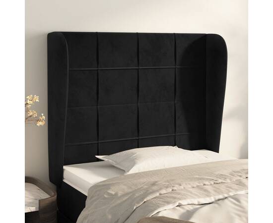 Tăblie de pat cu aripioare, negru, 83x23x118/128 cm, catifea