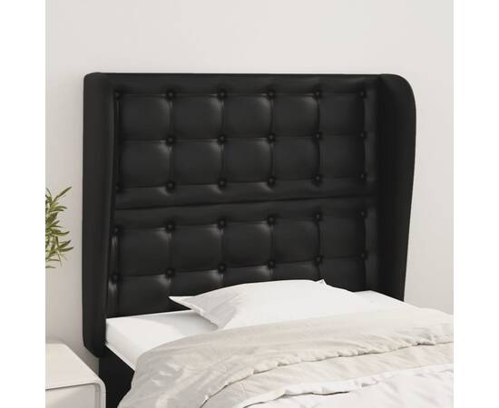 Tăblie de pat cu aripioare, negru, 83x23x118/128 cm, piele eco